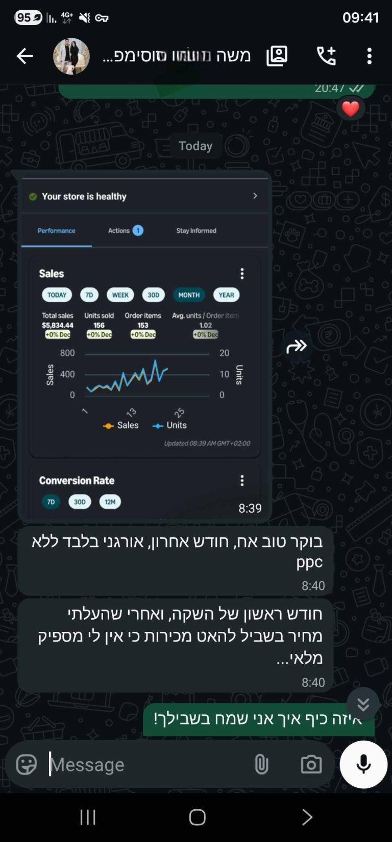 צילום מסך של WhatsApp Business מאקדמיית אמזון